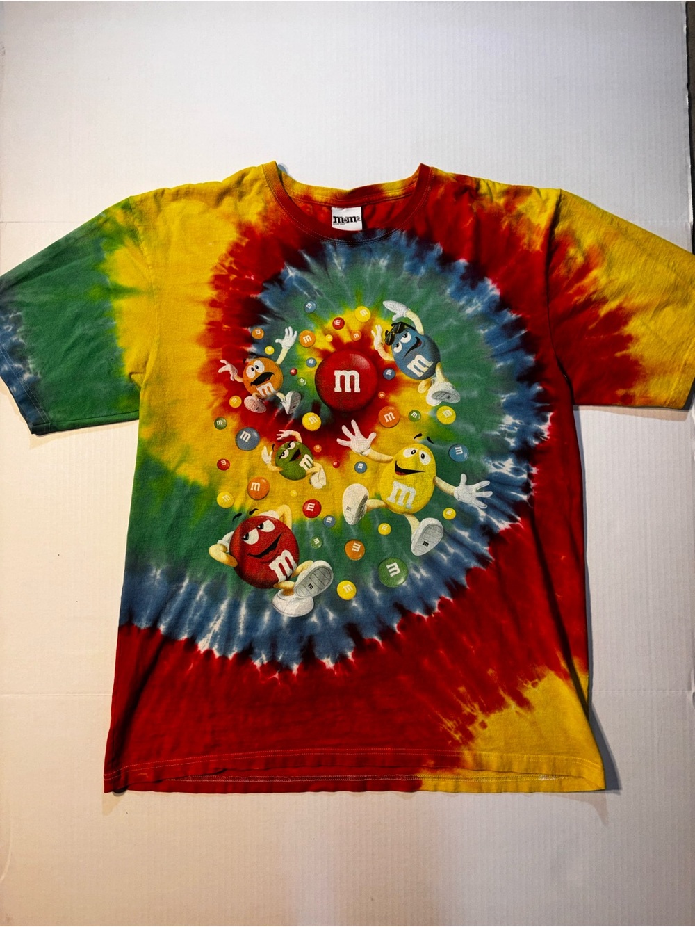 Vtg M&Ms World Rainbow Tie Dye Candy Retro Snack Promo 90’s Y2K T-shirt Sz XL